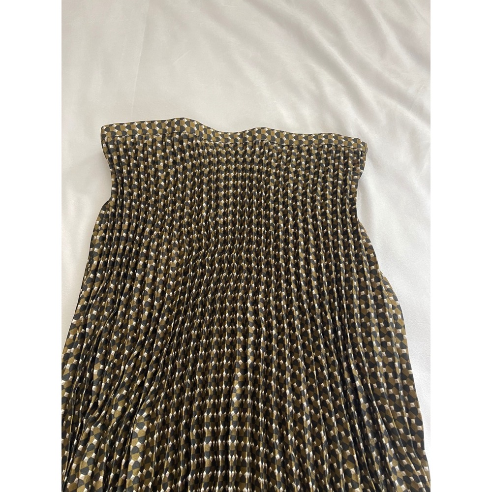 Banana Republic Pleated Midi Skirt Geometric Diamond Print Olive Green Black 8 - Picture 6 of 7
